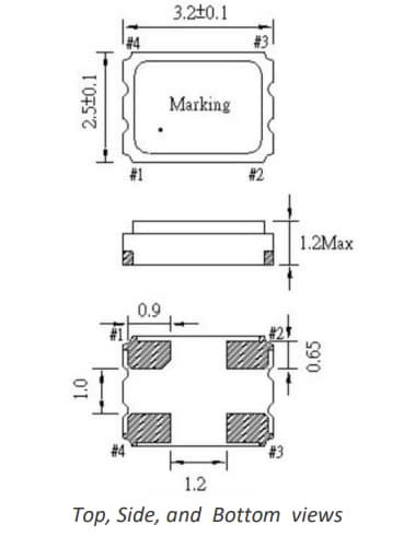 Mechanical Drawing - ECS ECS-3225SMV SMD MultiVolt™ Oscillators